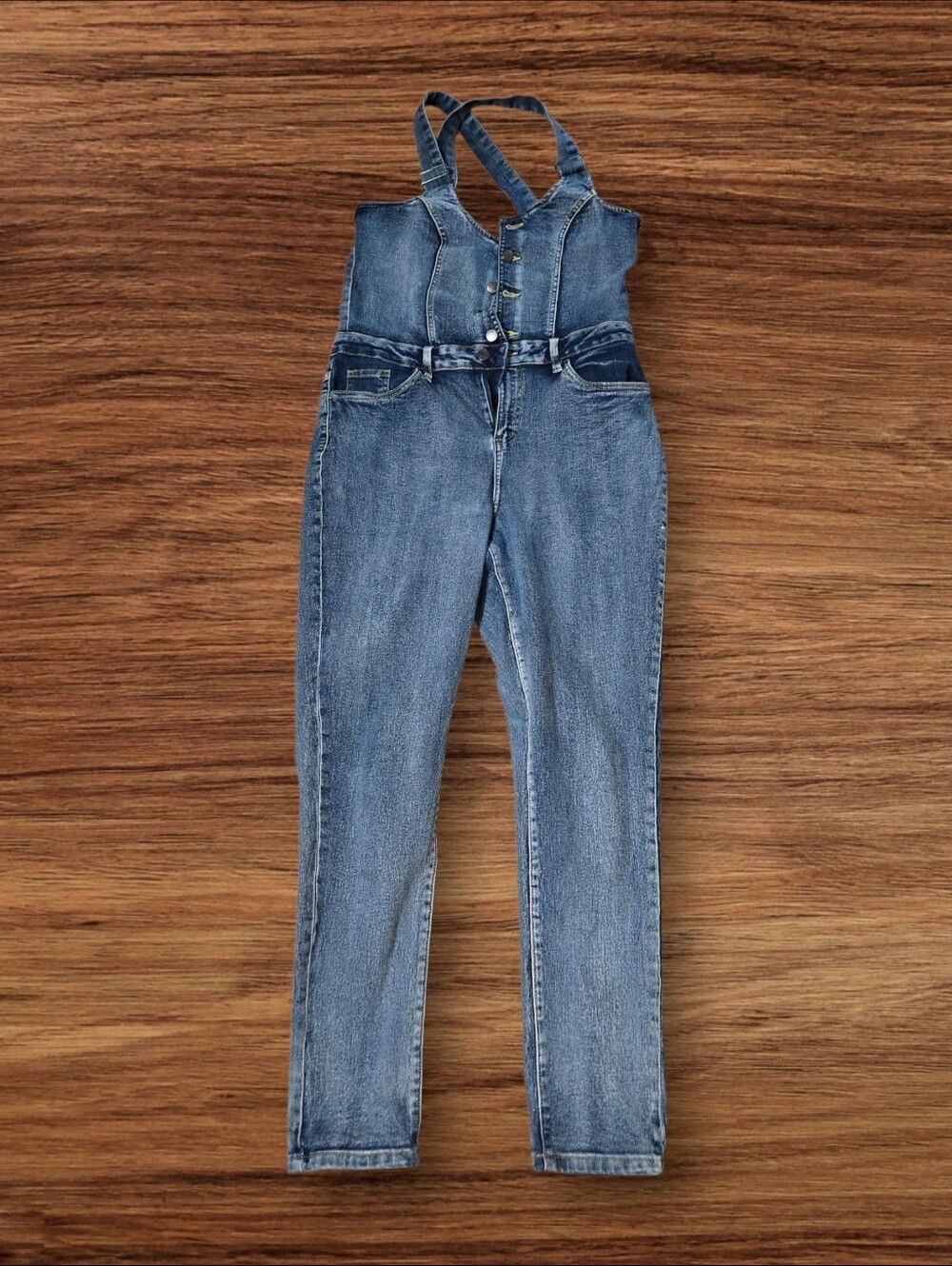 VENUS  Blue Denim Bib Button Front Overalls